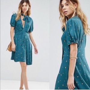 • Free People • Green Comb Polka Dot Dress Sz 6